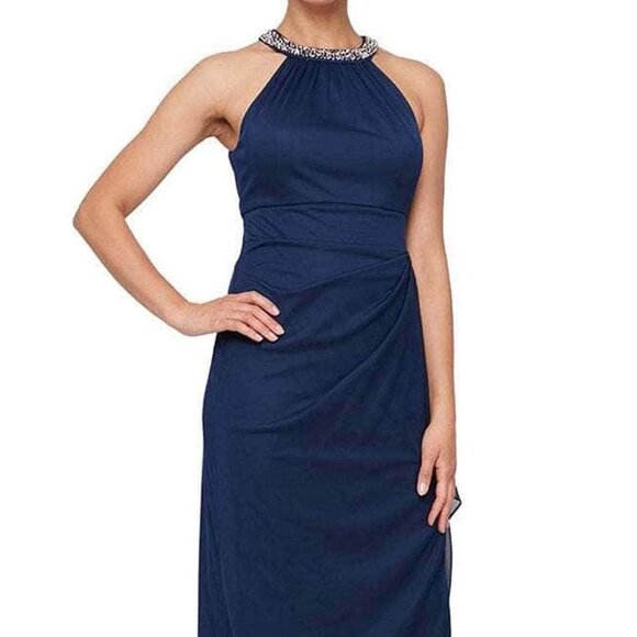 NWT Alex Evenings 8132966 Evening Dress Polyester Navy Size 12 - Picture 1 of 9